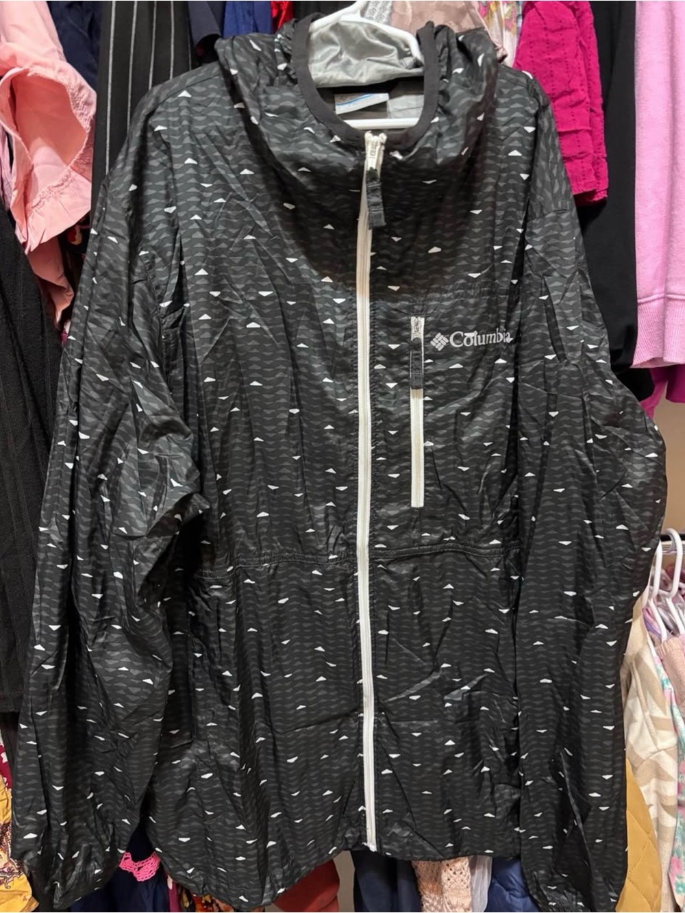 Columbia Women's Black Rain Jacket with White Fleck Pattern